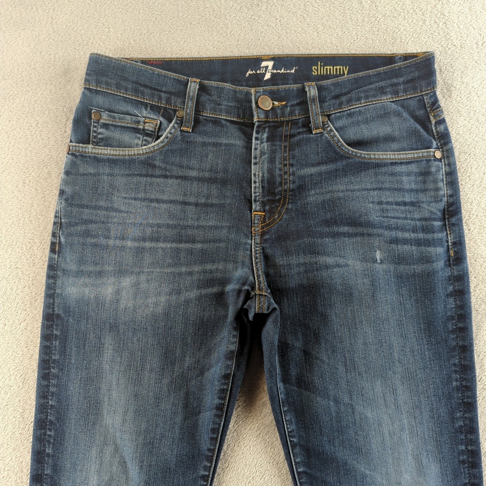 7 For All Mankind Jeans Slimmy Mens 30 Blue Dark Wash Faded Slim Seven Whiskers
